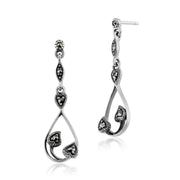 Boucles d'Oreilles Pendantes Style Art Nouveau Argent 925 Marcassite Rond