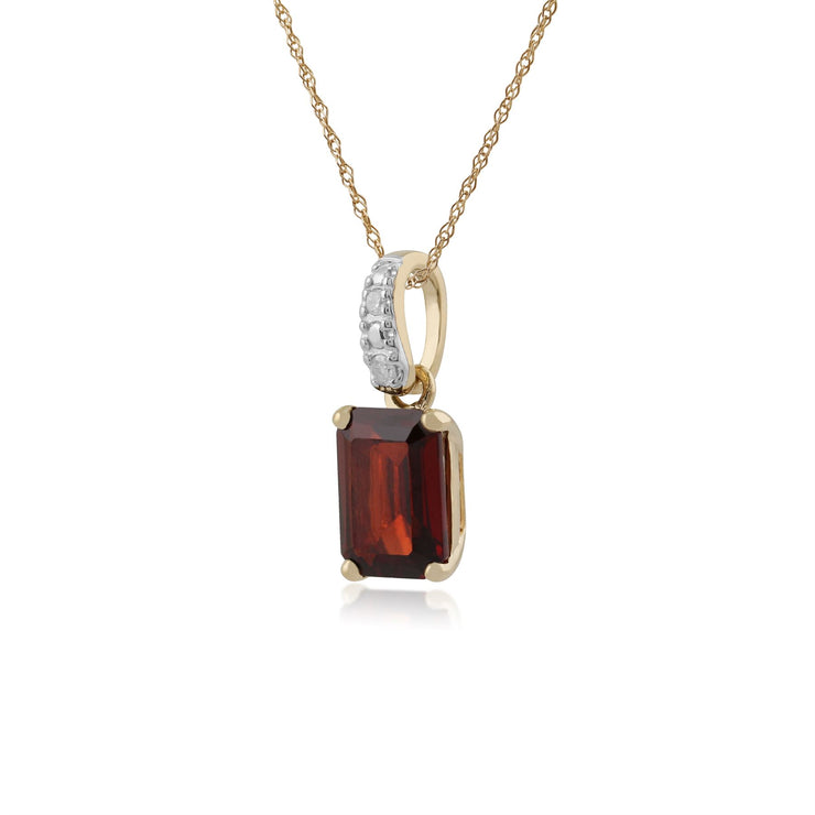 Pendentif Classique Or Jaune 375 Grenat Baguette et Bélière avec Diamant
