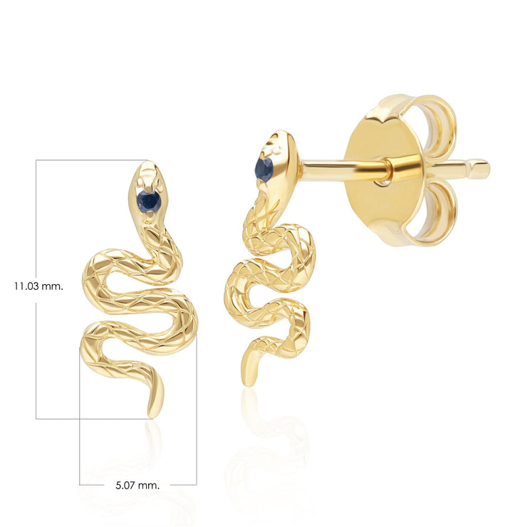 ECFEW™ Boucles d'Oreilles Clou enroulées serpent Saphir en or jaune 9 carats