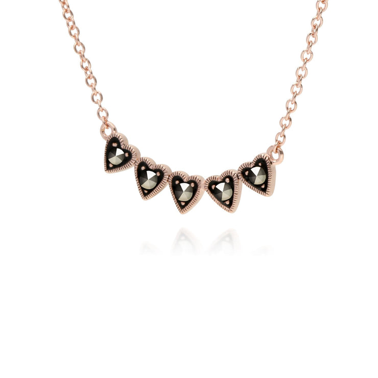 Plaqué or Rose Argent Sterling Marcassite Cinq Dessin de Coeur 42cm Collier