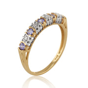 9 Ct Or Jaune 0.23ct TANZANITE & 2PT Bague diamant mi-éternité