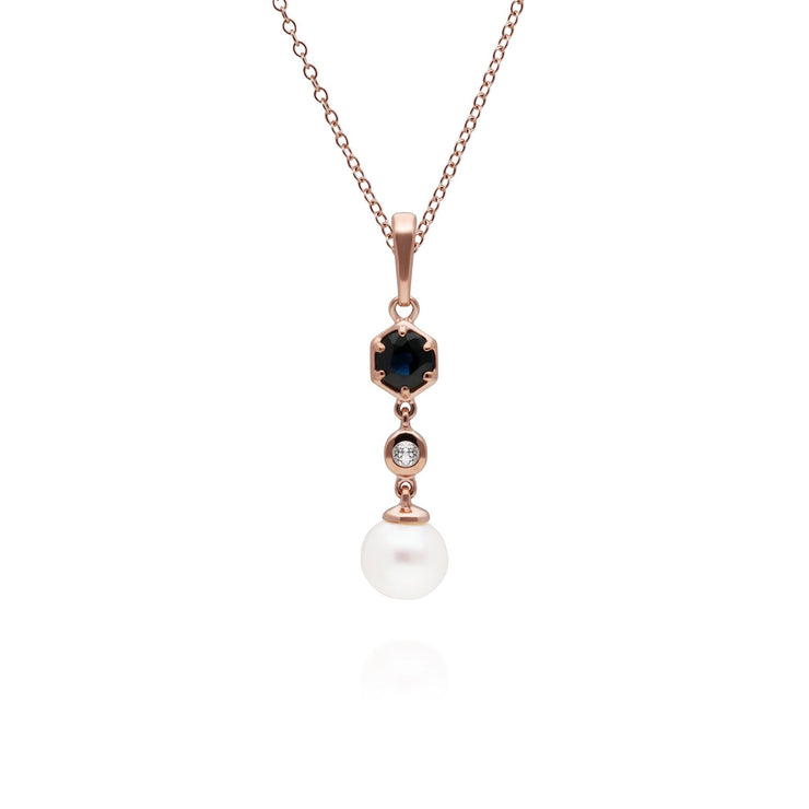 Pendentif Perle Moderne Argent 925 Plaqué Or Rose Perle, Saphir et Topaze