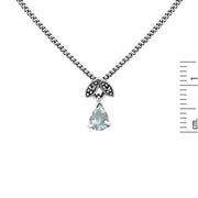 Collier et Boucles d'Oreilles Clou Feuille Style Art Déco Argent 925 Aigue-Marine Poire et Marcassite