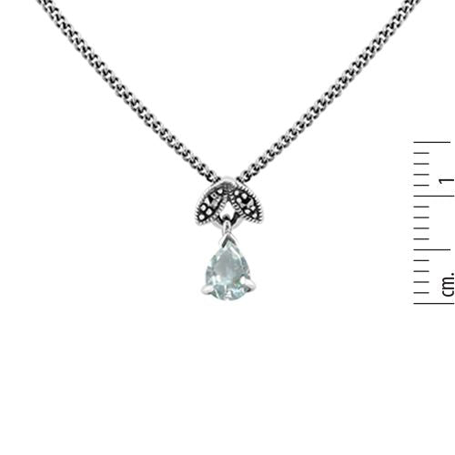 Collier et Boucles d'Oreilles Clou Feuille Style Art Déco Argent 925 Aigue-Marine Poire et Marcassite