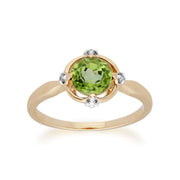 Gemondo 9ct Yellow Gold Halo Peridot & Diamond Round Cut Ring