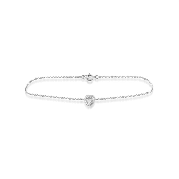 Bracelet Cœur Classique Or Blanc 375 Diamant Rond