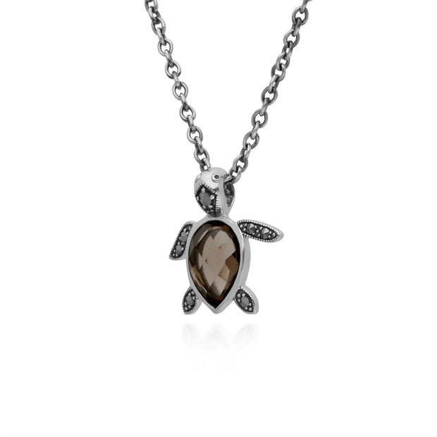 Fumé Quartz Collier, Argent Sterling 0,75 CT Fumé Quartz & 0,07 CT Marcassite Tortue 45cm Collier