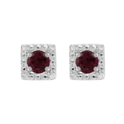 Boucles d'Oreilles Clou Rhodolite Classique Or Blanc 375 et Ear-Jacket Carré Diamant