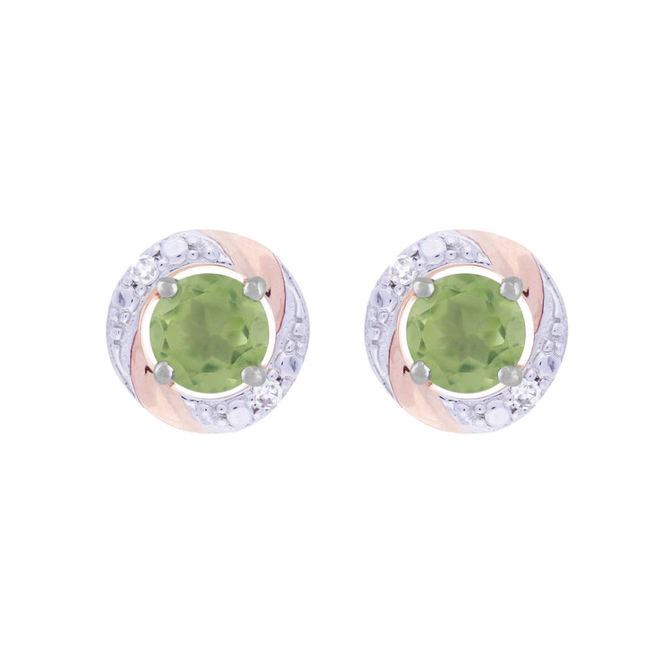 Boucles d'Oreilles Clou Péridot Classique Or Blanc 375 Diamant et Ear-Jacket Diamant Rond