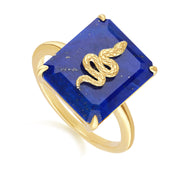 Bague Grand Deco Serpent en Lapis Lazuli en Argent Doré à l'Or Fin