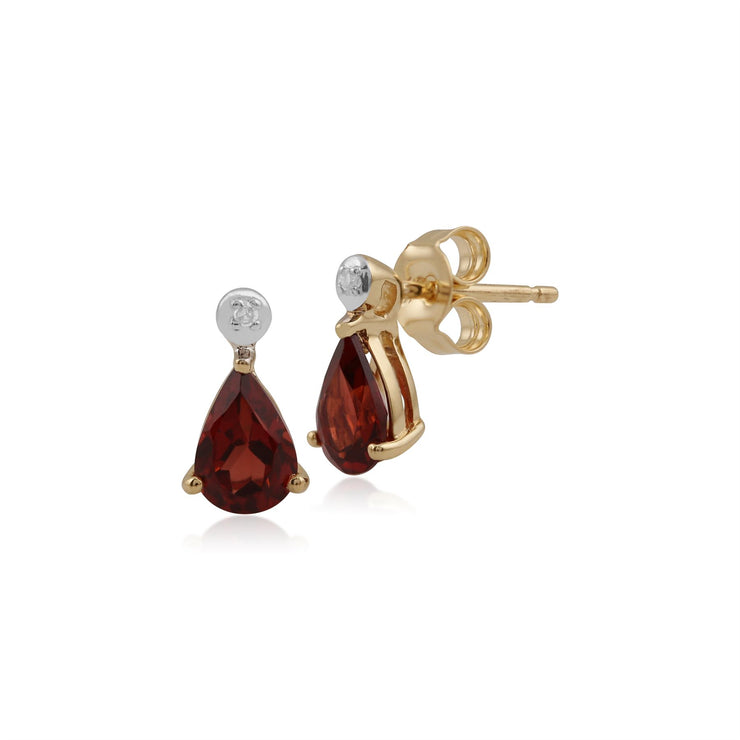 Boucles d'Oreilles Pendantes Classique Or Jaune 375 Grenat Poire et Diamant