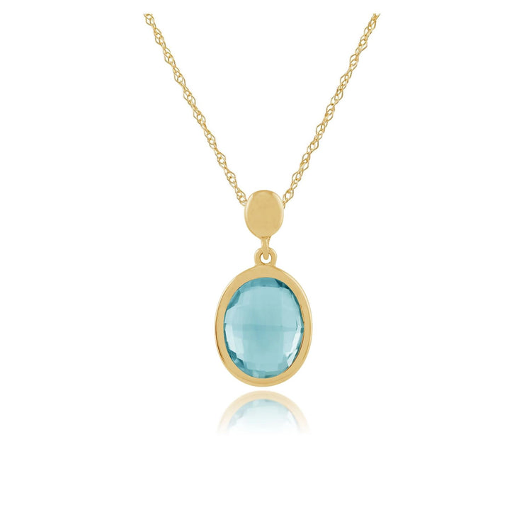 Pendentif Or Jaune Topaze Oval Bleu