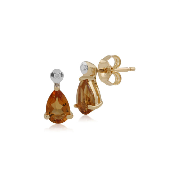 Boucles d'Oreilles Pendantes Classique Or Jaune 375 Citrine Poire et Diamant