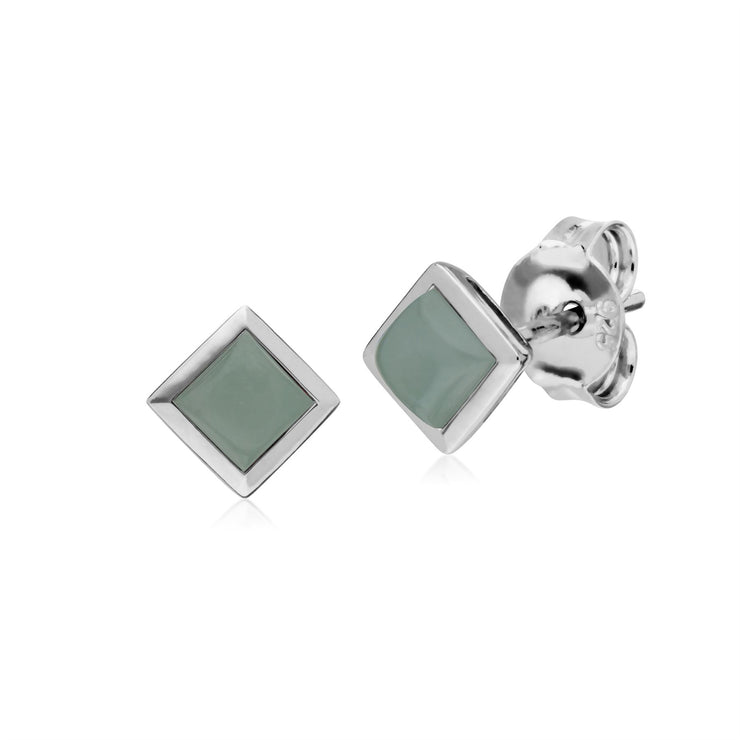 Jade Boucles D'Oreilles, Argent Sterling Simple Jade Chaton Carré Boucles D'Oreilles
