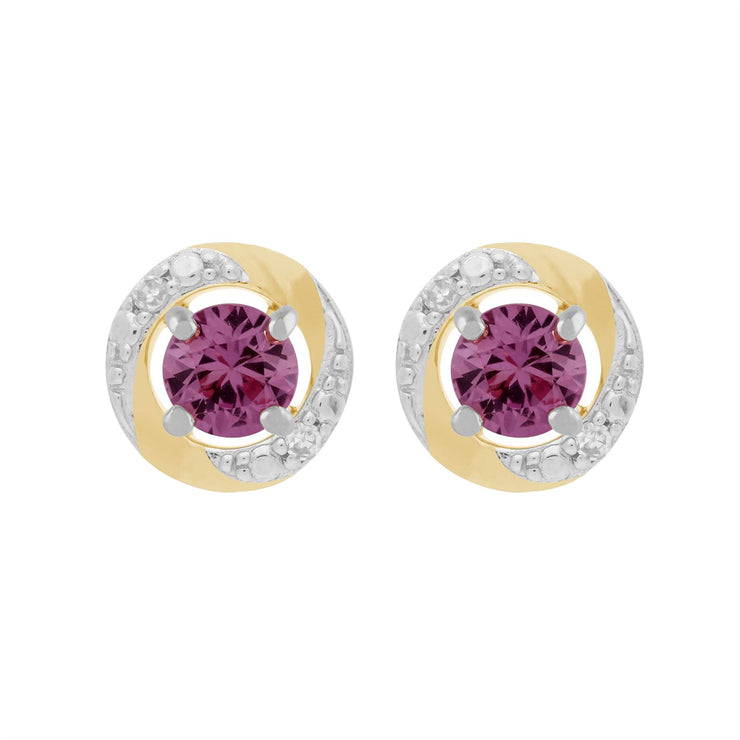 Boucles d'Oreilles Clou Saphir Rose Classique Or Blanc 375 et Ear-Jacket Halo Diamant Or Jaune 375