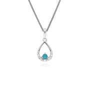 9 ct or Blanc Unique Turquoise & Diamant Poire Pendentif sur 45cm Chaîne