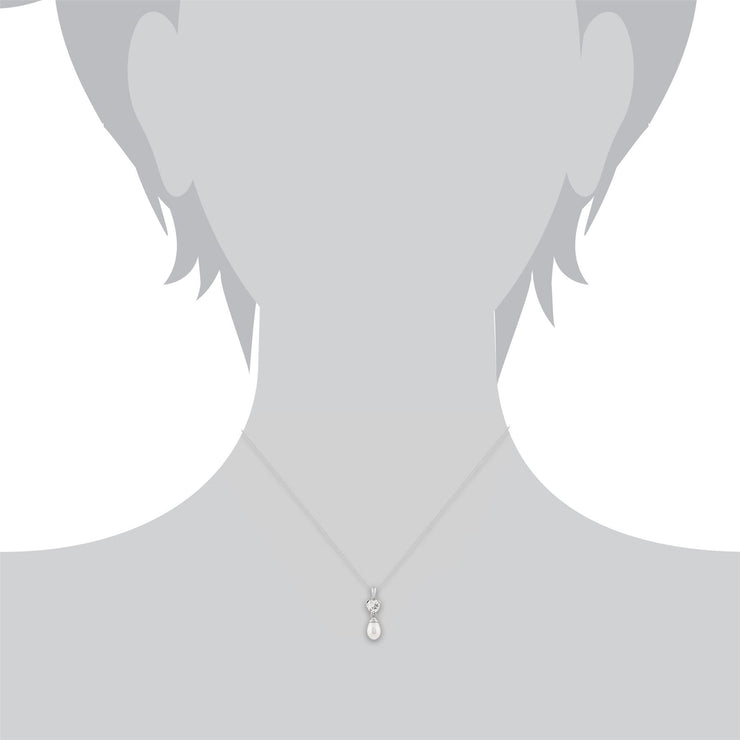 Pendentif et Boucles d'Oreilles Pendantes Cœur Classique Or Blanc 375 Perle et Topaze Blanche