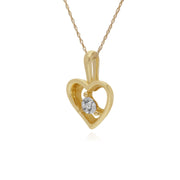 Collier Diamant, 9 CT or Jaune Diamant Pierre Unique Coeur Pendentif sur 45cm Chaîne