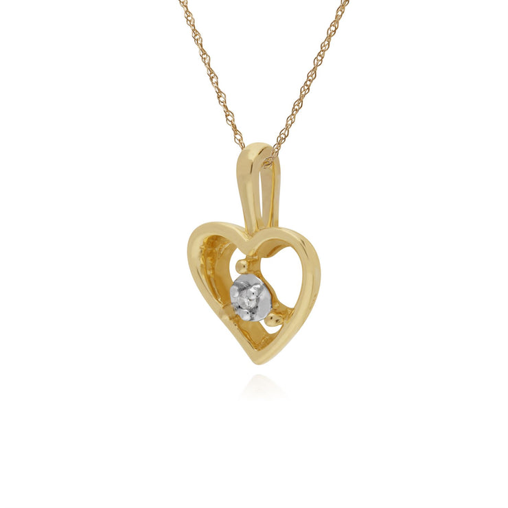 Collier Diamant, 9 CT or Jaune Diamant Pierre Unique Coeur Pendentif sur 45cm Chaîne