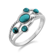 Gemondo Turquoise Bague, Argent 0,45 CT Turquoise Cabochon Contemporain Cinq Bague Pierre