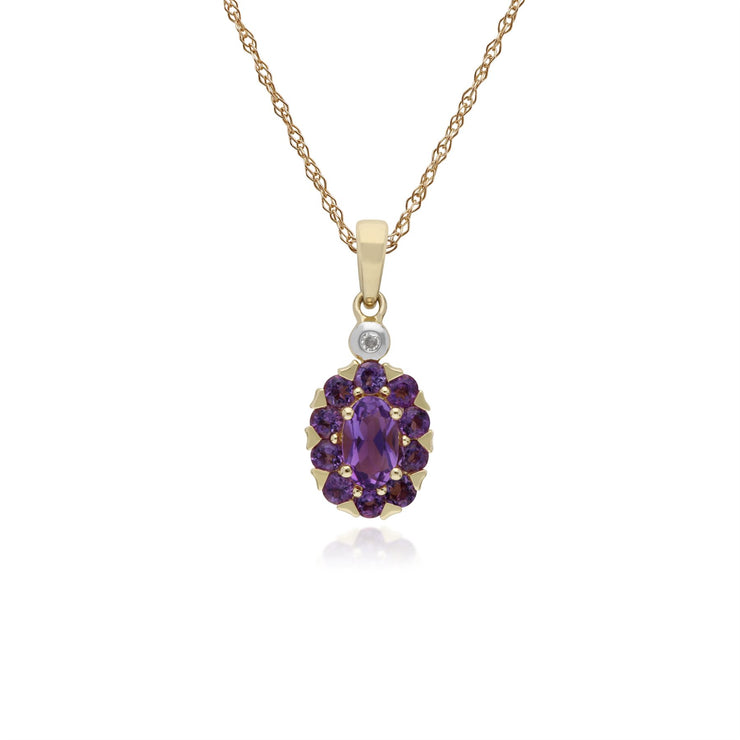 s 9 CT or Jaune Améthyste & Diamant Ovale Serti Pendentif sur 45cm Chaîne