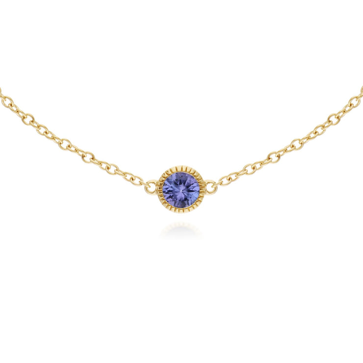 Tanzanite Bracelet, 9 CT or Jaune Grenade Pierre Unique Rond Milgrain 19cm Bracelet