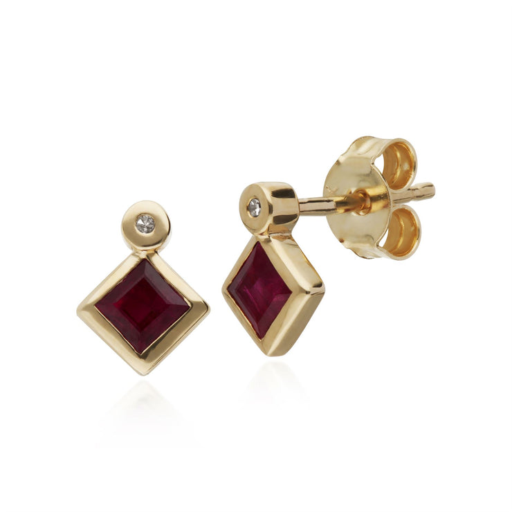 Rubis Boucles D'Oreilles, 9 CT Rubis or Jaune & Diamant Boucles D'Oreilles