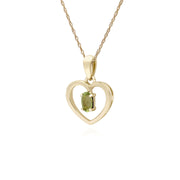 9 ct Péridot or Jaune Ovale Pierre Unique Coeur Pendentif sur 45cm Chaîne