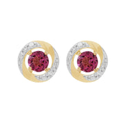 Boucles d'Oreilles Clou Topaze Rose Classique Or Jaune 375 et Ear-Jacket Halo Diamant
