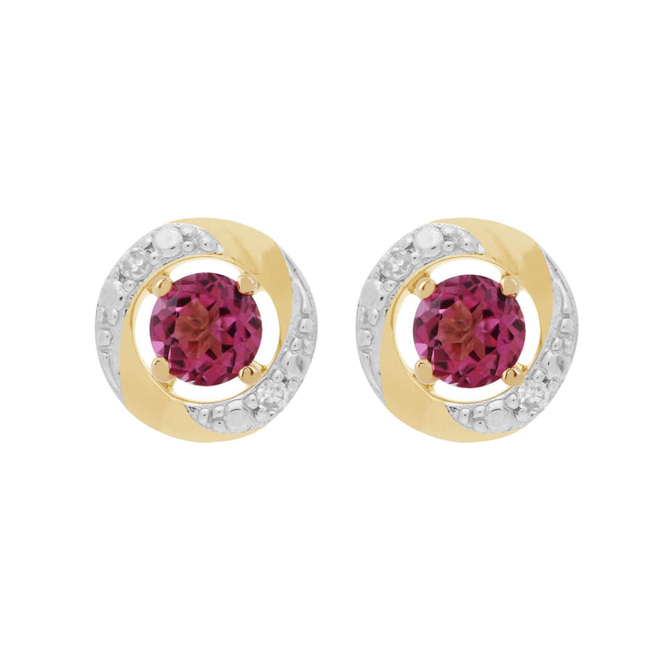 Boucles d'Oreilles Clou Topaze Rose Classique Or Jaune 375 et Ear-Jacket Halo Diamant