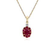 s 9 CT Rubis or Jaune & Diamant Ovale Serti Pendentif sur 45cm Chaîne
