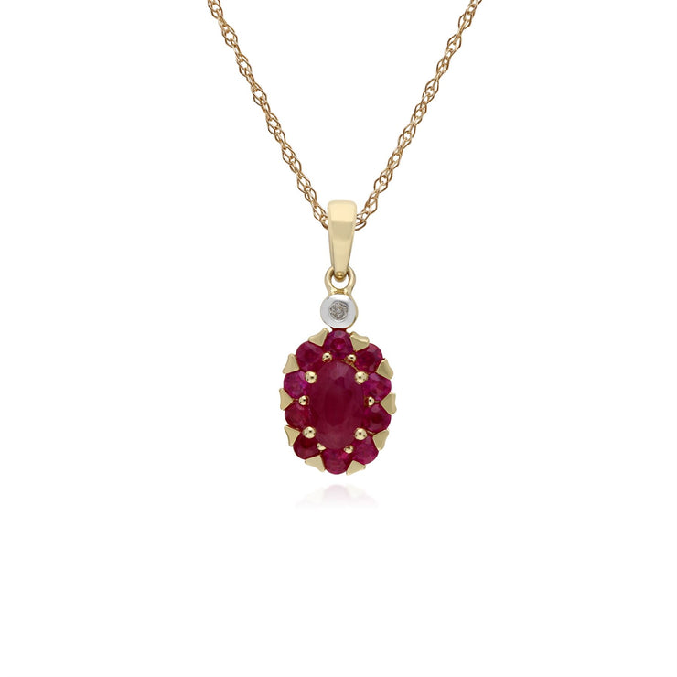s 9 CT Rubis or Jaune & Diamant Ovale Serti Pendentif sur 45cm Chaîne