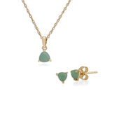 Pendentif et Boucles d'Oreilles Clou Triangulaire Classique Or Jaune 375 Jade