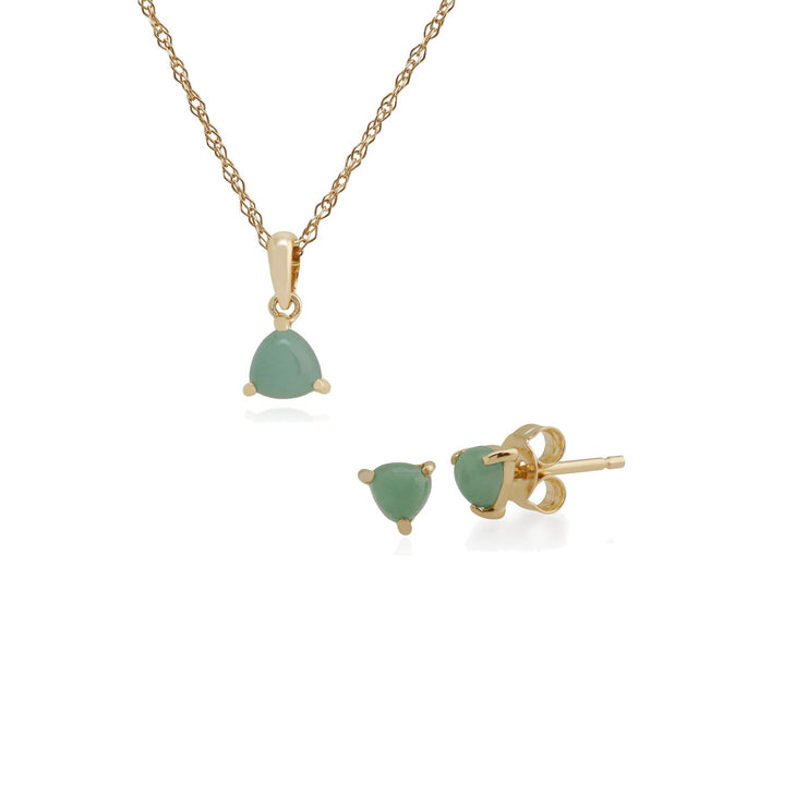 Pendentif et Boucles d'Oreilles Clou Triangulaire Classique Or Jaune 375 Jade