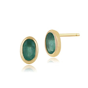 Boucles d'Oreilles Clou Classique Or Jaune 375 Emeraude Oval