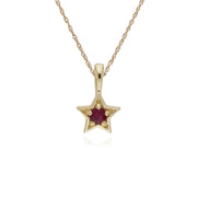 Rubis Collier, 9 CT or Jaune Rubis Pierre Unique Étoile Pendentif sur 45cm Chaîne