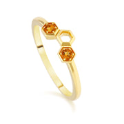 Bague Empilable Style Honeycomb Or Jaune 375 Citrine