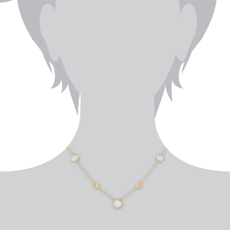 Collier Géométrique Argent 925 Plaqué Or Nacre Hexagonal