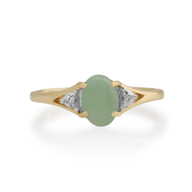 gemondo jade bague, 9 Ct Or Jaune 0.94ct CT VERT JADE & Bague diamant