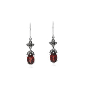 Boucles d'Oreilles Style Art Nouveau en Argent Sterling 925 avec Grenat et Marcassite