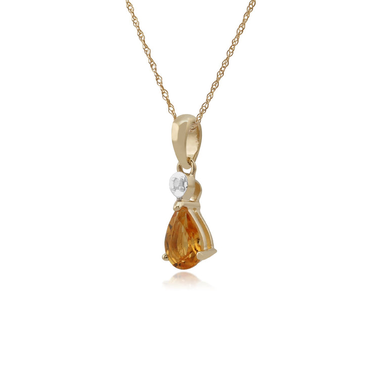 Pendentif Classique Or Jaune 375 Citrine Poire et Diamant