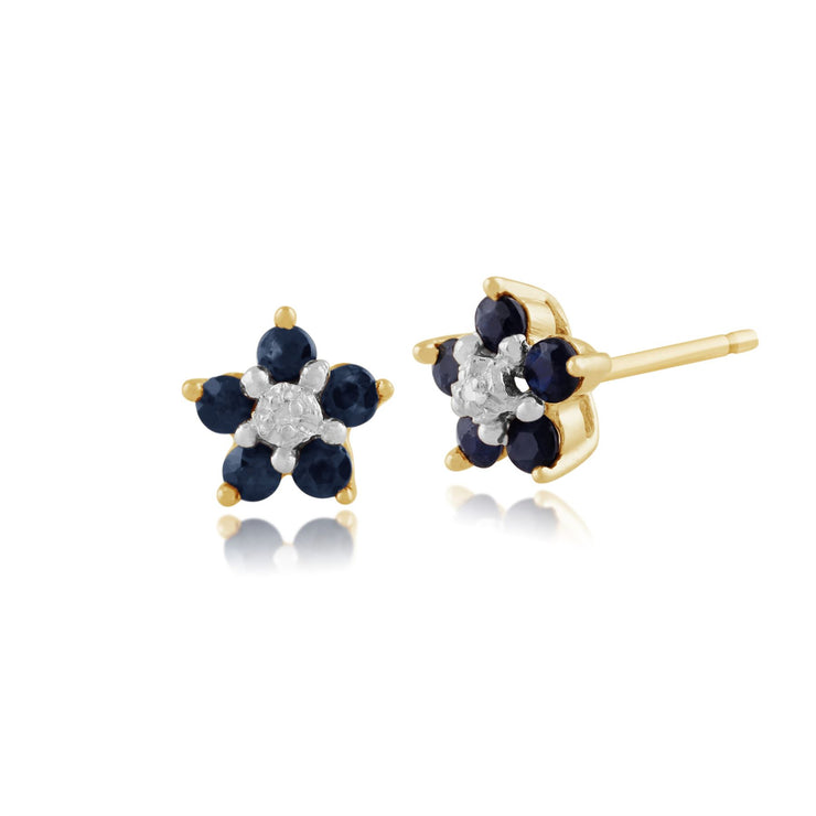 Boucles d'Oreilles Floral Clou Or Jaune 375 Saphir et Diamant