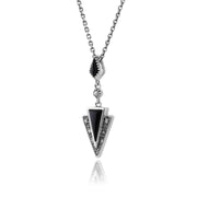 Pendentif Style Art Déco Argent 925 Onyx Noire et Marcassite