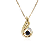 SAPHIR Collier, 9 Ct Saphir Or Jaune & Diamant Pendentif spirale avec 45cm chaîne