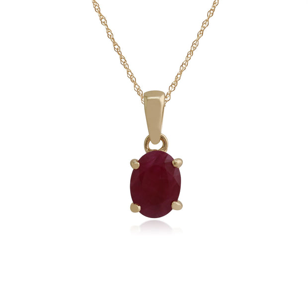 Pendentif Classique Or Jaune 375 Rubis Oval serti Griffe