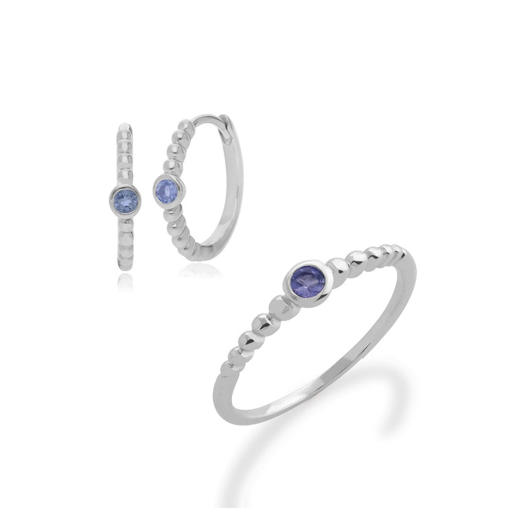 Bague et Boucles d'Oreilles Créoles Essentiel Argent 925 Tanzanite