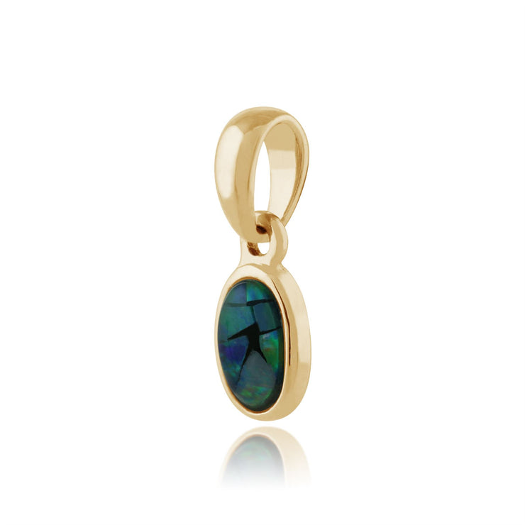 Pendentif et Boucles d'Oreilles Clou Classique Or Jaune 375 Opale Triplet Serti Clos