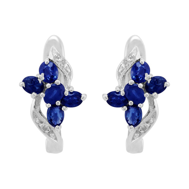 Boucles d'Oreilles Créoles Classique Or Jaune 375 Saphir Oval et Diamant
