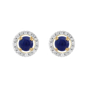 Boucles d'Oreilles Clou Lapis Lazuli Classique Or Jaune 375 et Ear-Jacket Rond Diamant