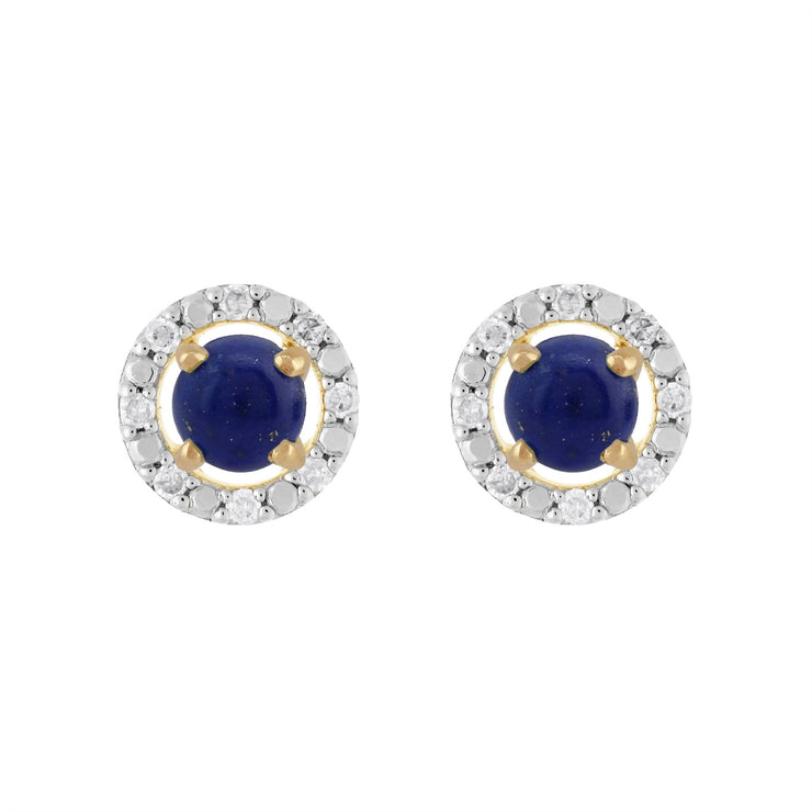 Boucles d'Oreilles Clou Lapis Lazuli Classique Or Jaune 375 et Ear-Jacket Rond Diamant